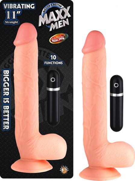 Maxx Men Vibrating 11 inches Straight Dong Beige - happyshop365247