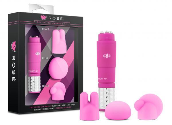 Rose Revitalize Massage Kit with 3 Silicone Attachments Pink - happyshop365247