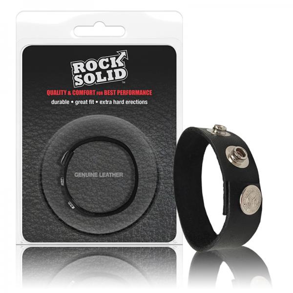 Rock Solid Adjustable Leather 3 Snap Cock Ring Black - happyshop365247