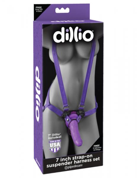 Dillio 7 inches Strap On Suspender Harness Set Purple - happyshop365247