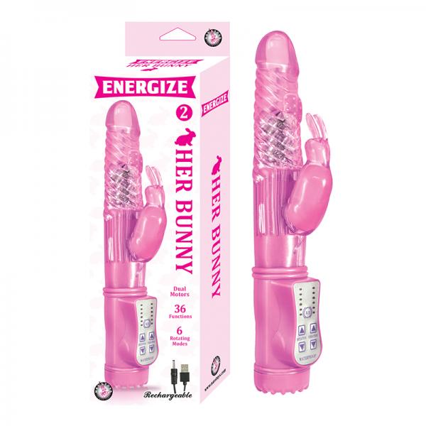 Energize Her Bunny 2 Rechargeable Dual Motors 36 Function 6 Rotation Modes Waterproof Pink - happyshop365247