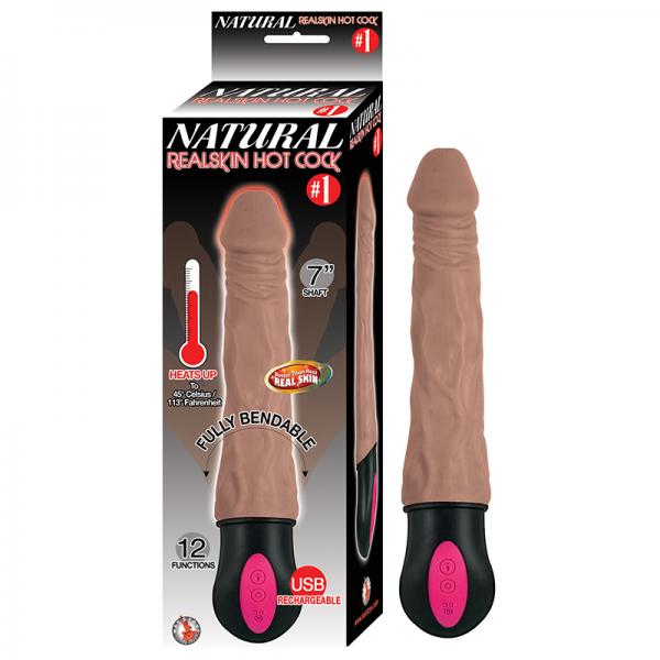 Natural Realskin Hot Cock #1 Fully Bendable 12 Function Usb Cord Included Waterproof Brown - happyshop365247