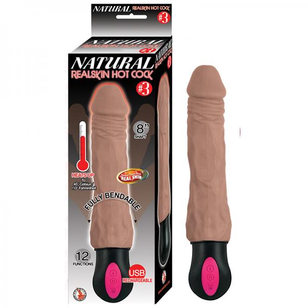 Natural Realskin Hot Cock #3 Fully Bendable 12 Function Usb Cord Included Waterproof Brown - happyshop365247