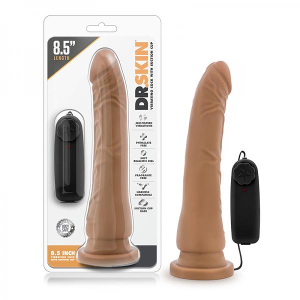 Dr. Skin - 8.5 Inch Vibrating Realistic Cock With Suction Cup - Mocha - happyshop365247