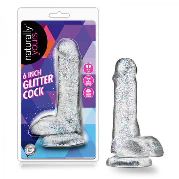 Naturally Yours - 6in Glitter Cock - Sparkling Clear - happyshop365247
