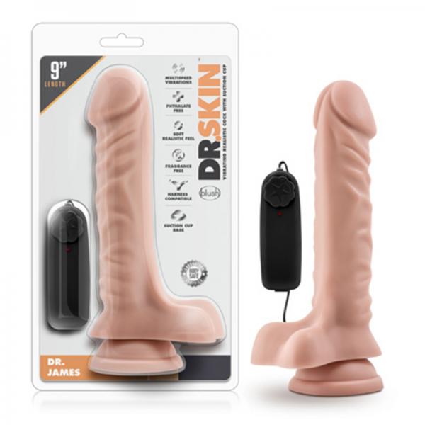 Dr. Skin - Dr. James - 9in Vibrating Cock With Suction Cup - Vanilla - happyshop365247