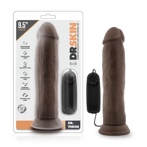 Dr. Skin - Dr. Throb - 9.5in Vibrating Realistic Cock With Suction Cup - Chocolate - happyshop365247