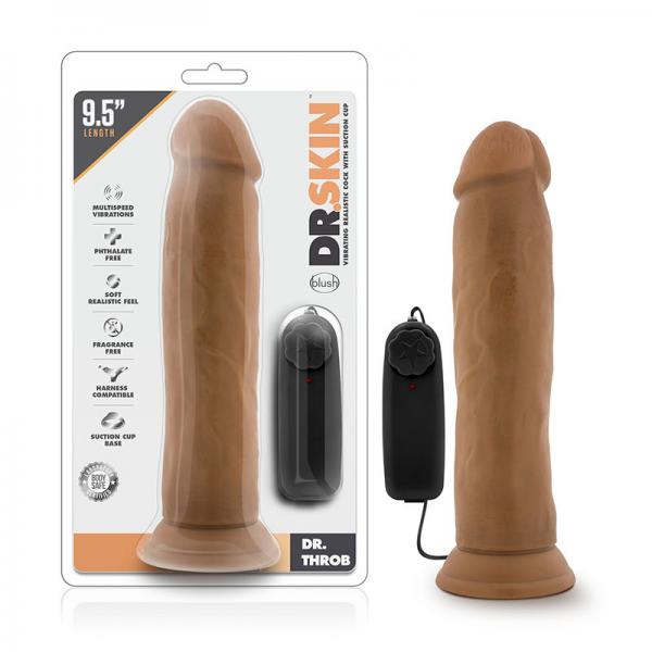 Dr. Skin - Dr. Throb - 9.5in Vibrating Realistic Cock With Suction Cup - Mocha - happyshop365247