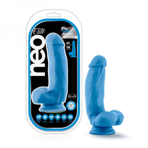 Neo Elite - 7in Silicone Dual Density Cock With Balls - Neon Blue - happyshop365247