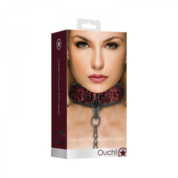 Luxury Collar With Leash - Burgundy - happyshop365247