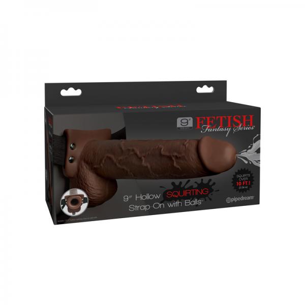 Fetish Fantasy 9in Hollow Squirting Strap-on With Balls, Brown - happyshop365247