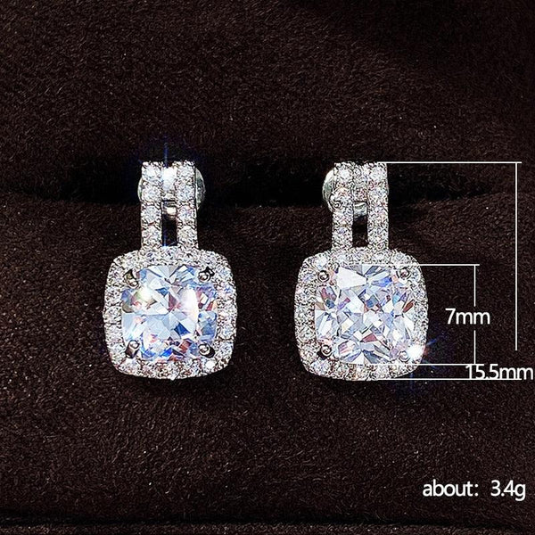 Huitan Fashion Silver Color CZ Stud Earrings for Women - happyshop365247