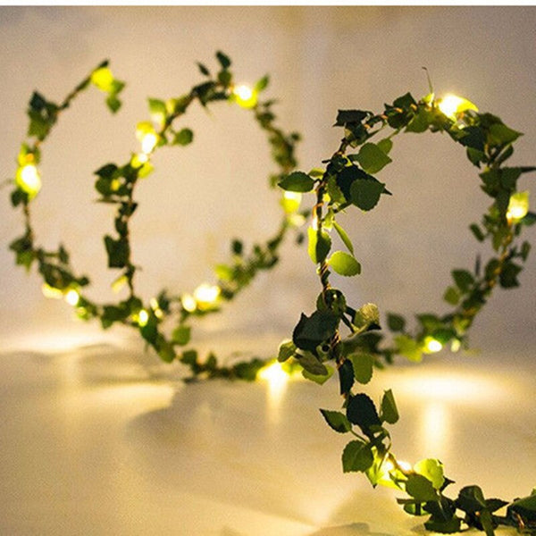 2 M 20LED Artificial Leaf Garland Plants Vine Fake Foliage Handmade for Home Decor Wedding Decoration DIY Wreath Silk Flower - happyshop365247