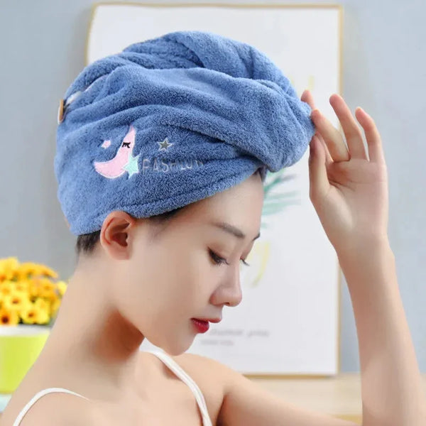 Hair Towel Women Magic Microfiber Shower Bathroom Bath Hat Solid Towel - happyshop365247