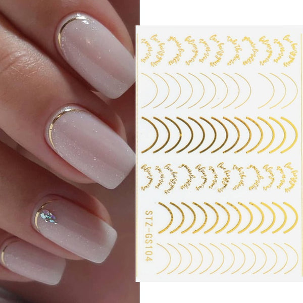 3D Lines Nail Stickers DIY Rose Gold Metal Stripe Lines Letters Decals Curve Nail Art Sliders Self Adhesive Decorations Manicure - happyshop365247