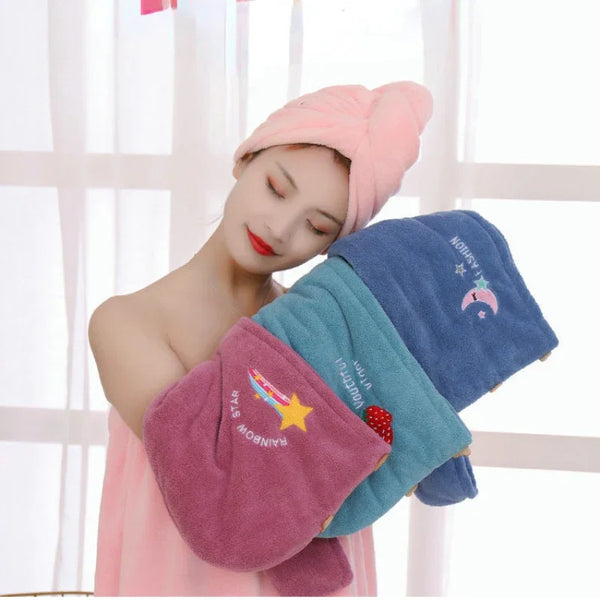 Hair Towel Women Magic Microfiber Shower Bathroom Bath Hat Solid Towel - happyshop365247
