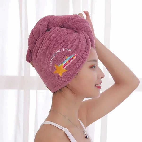 Hair Towel Women Magic Microfiber Shower Bathroom Bath Hat Solid Towel - happyshop365247