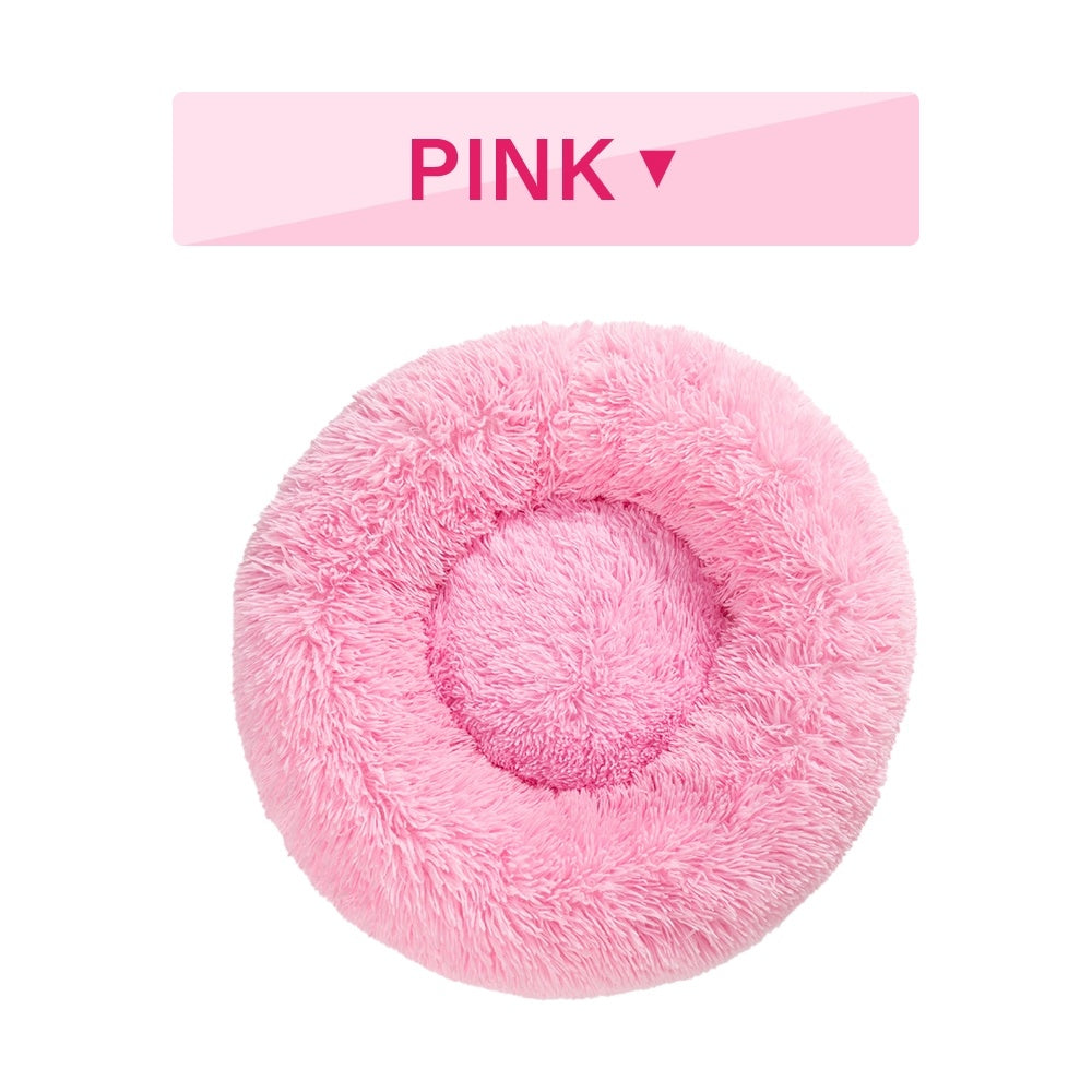 Fluffy Donut Dog Bed Warm Soft Long Plush Pet Cushion Dog House Cat Bed Washable Pet Sofa Mat Calming Samll Large Dog Beds - happyshop365247