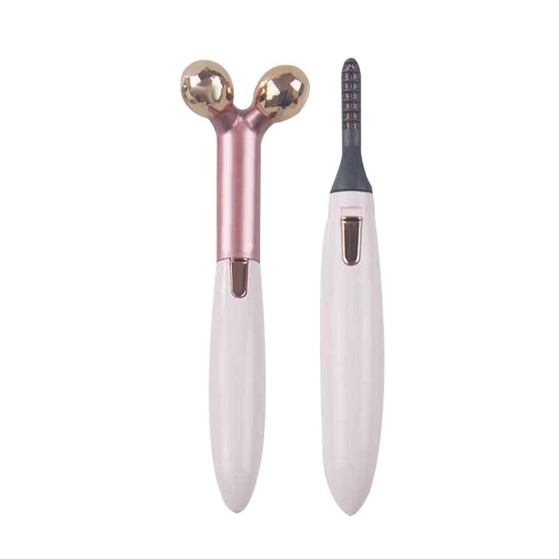 2 In 1 Electric Portable Heated Eyelash Curler 3D Face Slimming Massage Roller Eye Lashes Curling Tool Facial Beauty Tools - happyshop365247