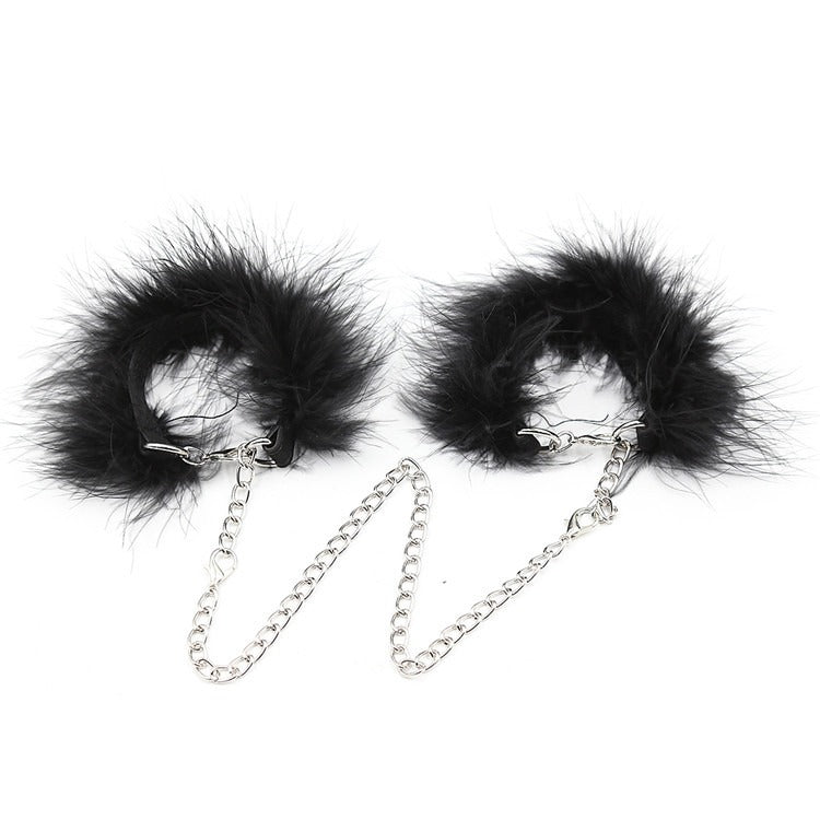 Binding Handcuffs Hand And Foot Cuffs Short Feather Small Handcuffs Feather Black Adult Products - happyshop365247