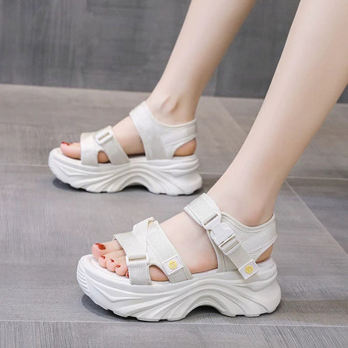 Dad sandals for women, thick-soled wedge heel ole height-increasing women's shoes, Velcro beach shoes