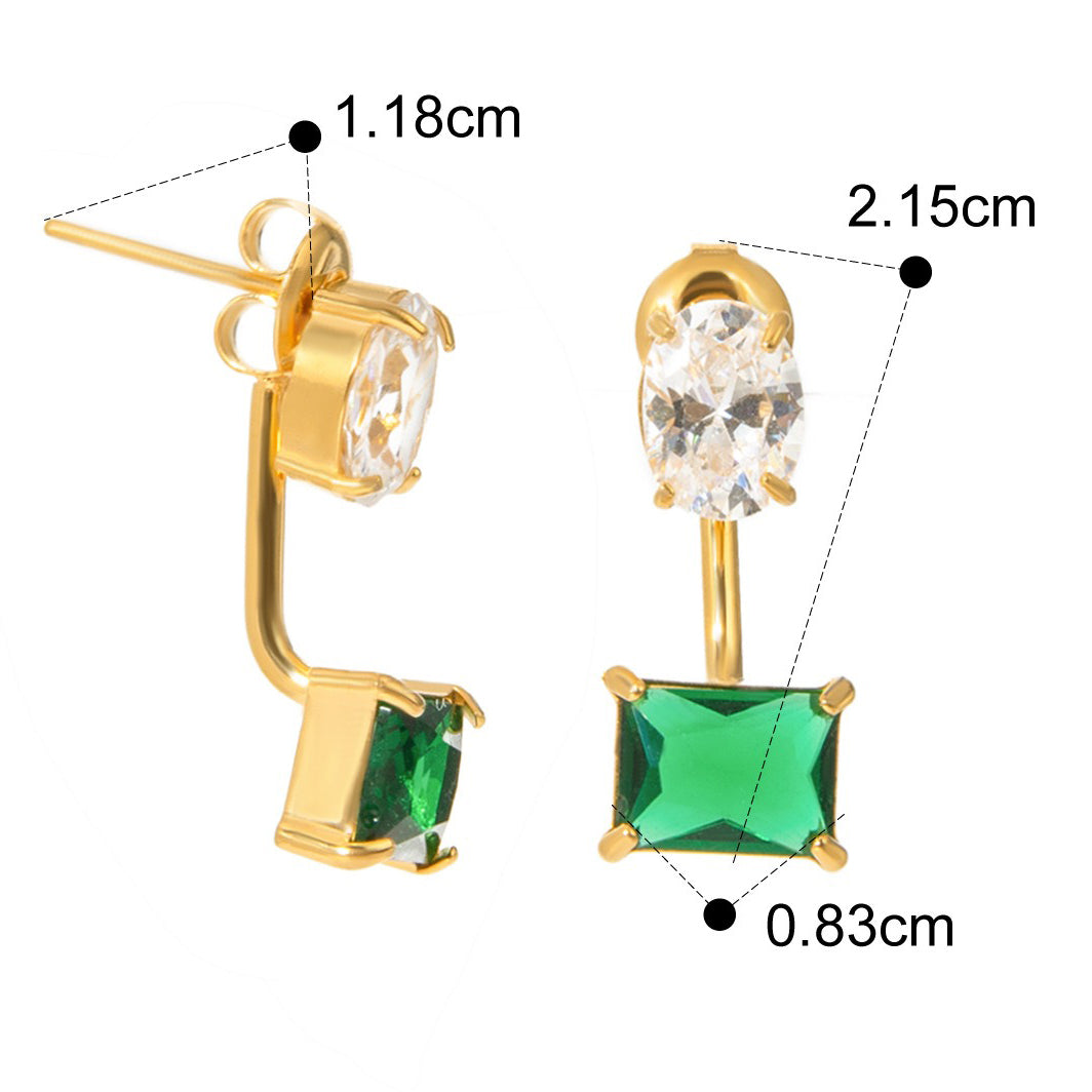 18K gold exquisite dazzling oval and square gemstone design earrings - happyshop365247