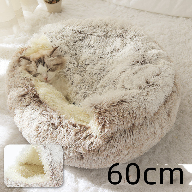 2 In 1 Dog And Cat Bed Pet Winter Bed Round Plush Warm Bed House Soft Long Plush Pets Bed Pet Products - happyshop365247
