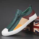 Autumn men's shoes: -style casual shoes, one-foot lazy shoes, zipper leather shoes, color-blocked trendy shoes, flat board shoes for men