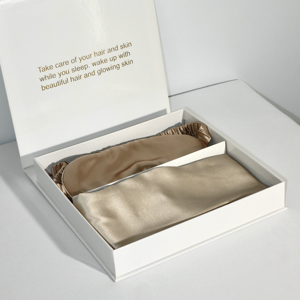 Bright Version Silk Pillowcase Eye Mask Hair Ring Three-piece Set 22 M Gift Box Set - happyshop365247