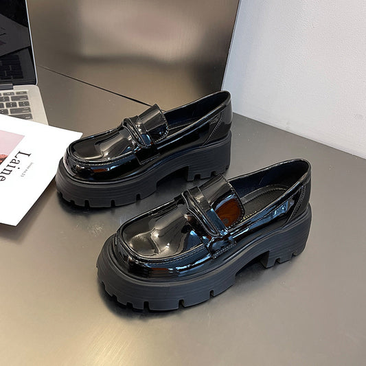 139-5 all leather shoes for women, British style, thick-soled loafers on one foot, fat feet, large-sized women's shoes 41-43 - happyshop365247