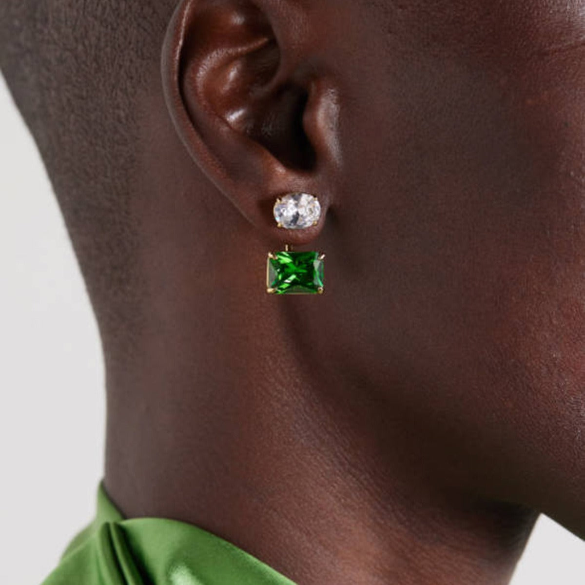 18K gold exquisite dazzling oval and square gemstone design earrings - happyshop365247