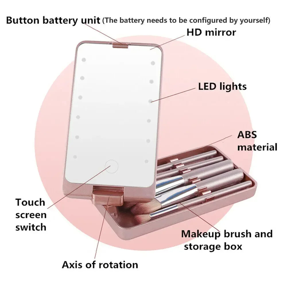 LED Folding Rotating Cosmetic Mirror Box with Brush - happyshop365247