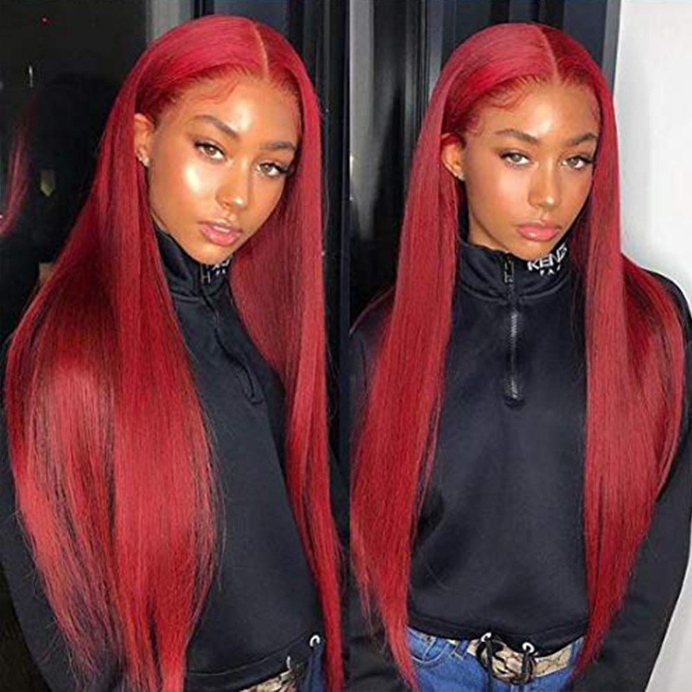 Burgundy Lace Front Human Hair Wigs Red Human Hair Wig - happyshop365247