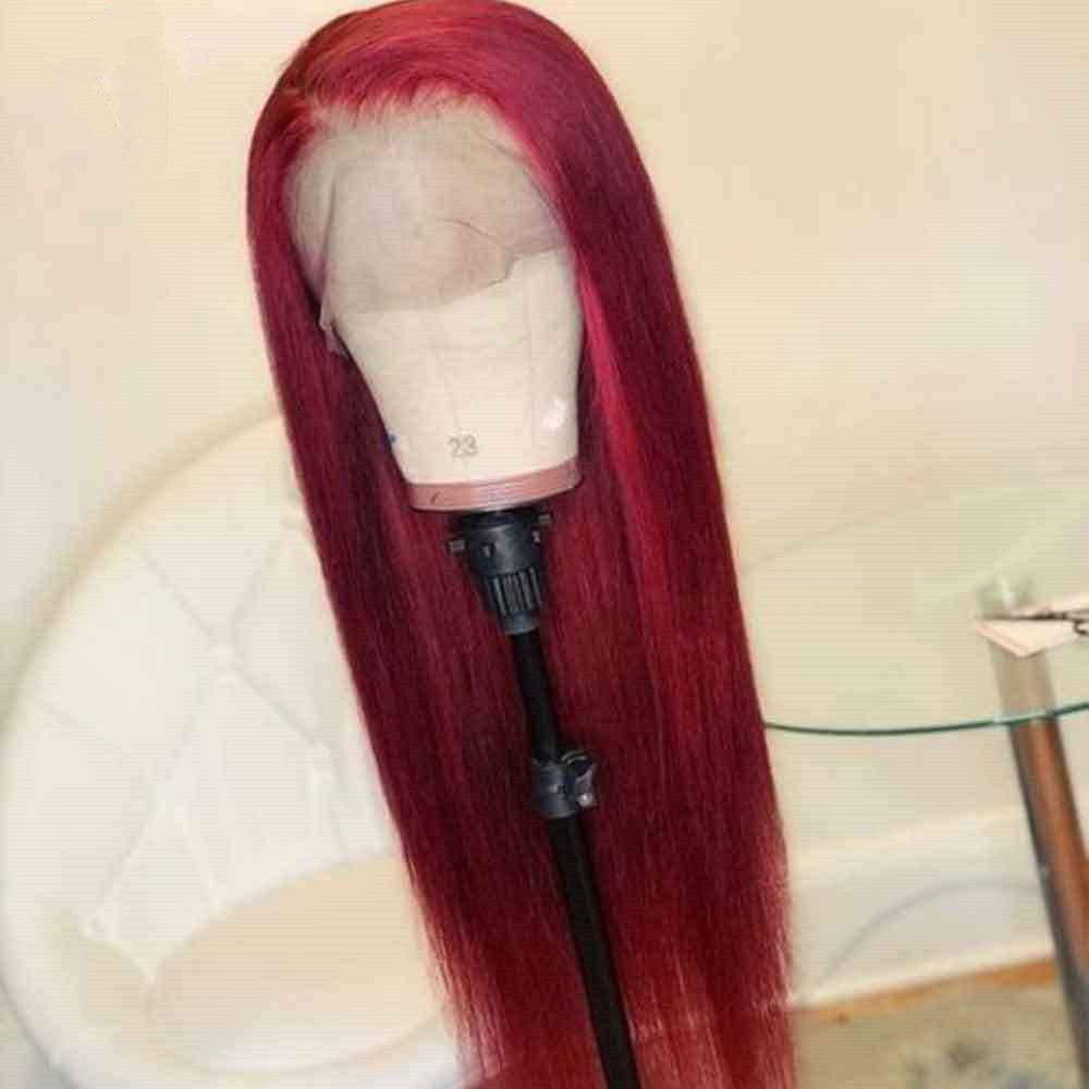 Burgundy Lace Front Human Hair Wigs Red Human Hair Wig - happyshop365247