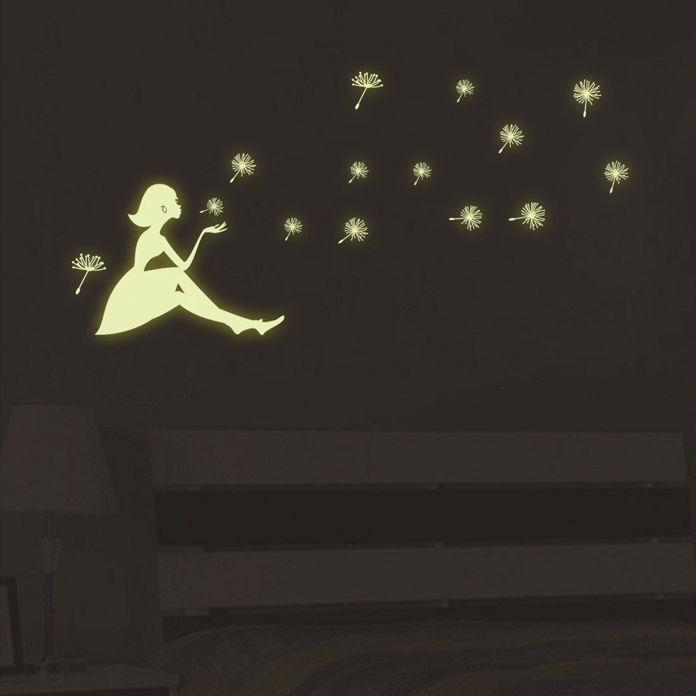 Dandelion Girl luminous Stickers Living Room Bedroom Decoration Wall Stickers Muursticker Kinderkamer - happyshop365247