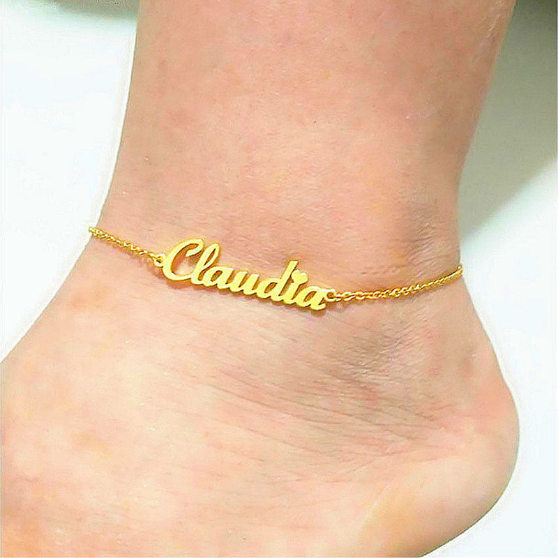 Summer Personalized Custom Name Anklets For Women Stainless Steel Cable Chain Gold Colour Sandy Beach Exquisite Jewelry Present - happyshop365247