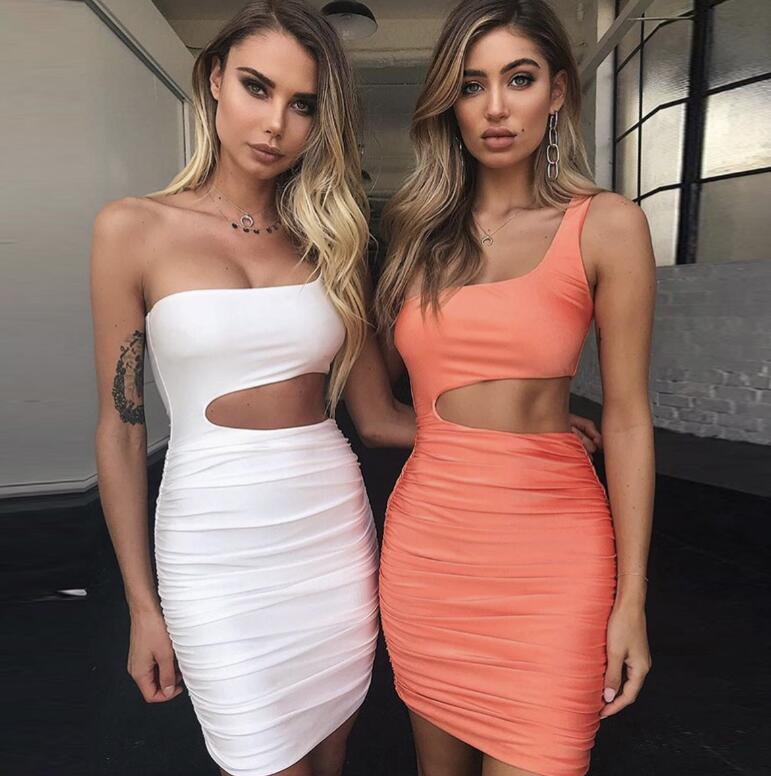 Slim One-shoulder Short Dress Sexy Fashion Hollow Mini Dresses For Women - happyshop365247