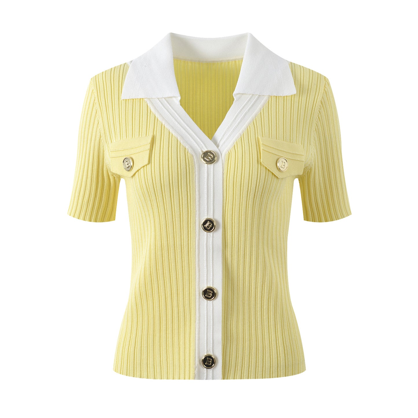 Summer temperament fashion commuting all-match contrast color pollo collar single-breasted thin knitted cardigan top