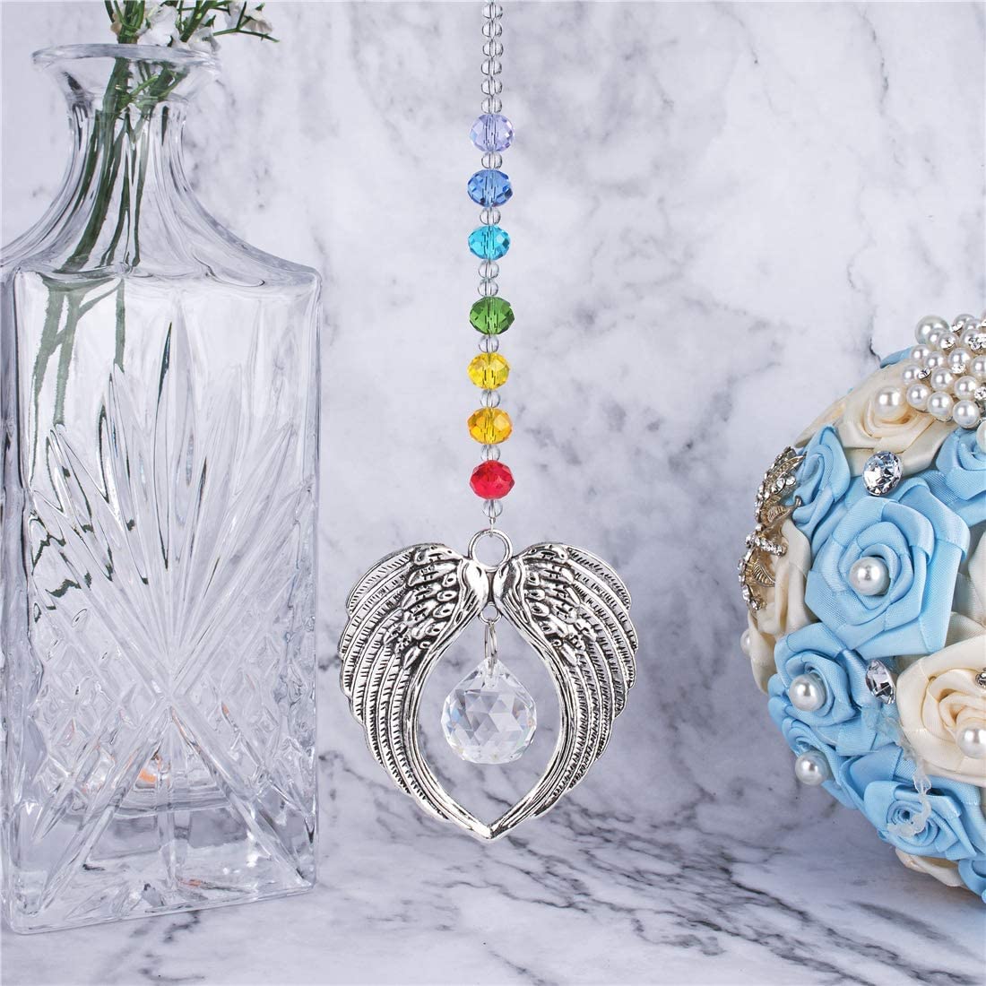 Angel Wings Metal Car Pendant Crystal Decorative Pendant