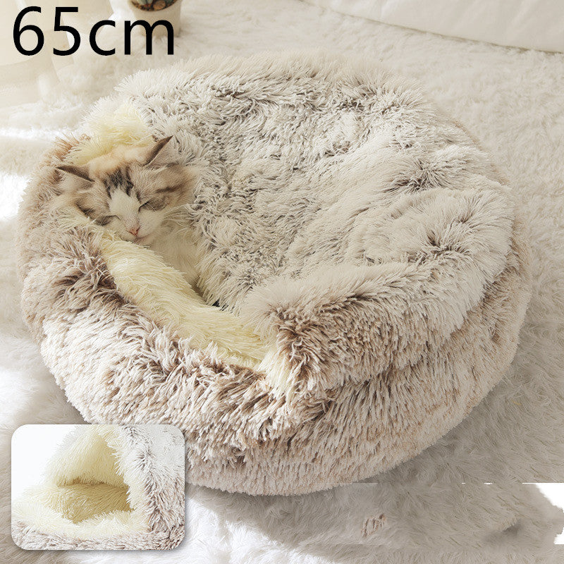 2 In 1 Dog And Cat Bed Pet Winter Bed Round Plush Warm Bed House Soft Long Plush Pets Bed Pet Products - happyshop365247