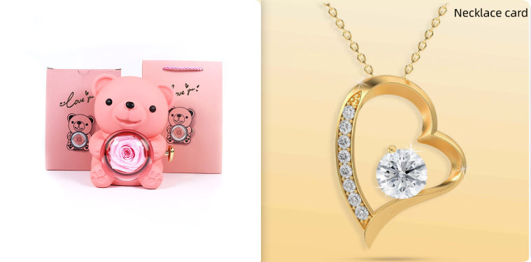 Rotating Bear Gift Box Rose Jewelry Box