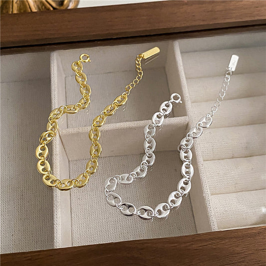 S925 Sterling Silver Pig-nose Bracelet With 18K Gold Or Silver Plating