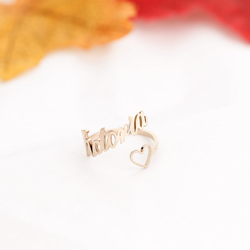 Personalized Heart Name Ring Adjustable Size Stainless Steel Wedding Jewelry - happyshop365247