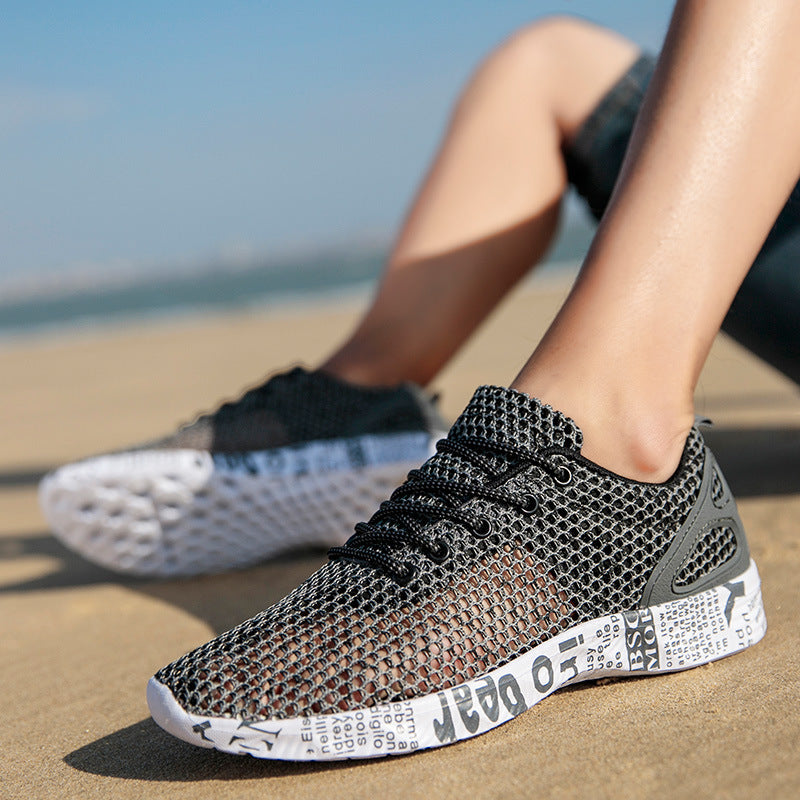 Casual Men's Shoes Breathable Sneakers Match Hollow Lace Board Shoes - happyshop365247
