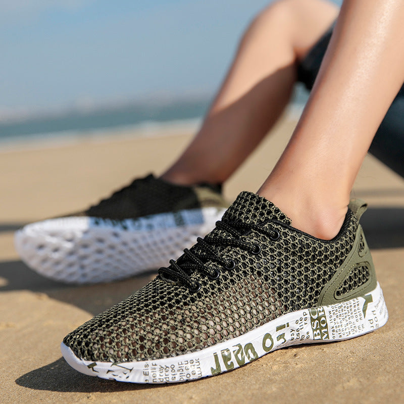 Casual Men's Shoes Breathable Sneakers Match Hollow Lace Board Shoes - happyshop365247