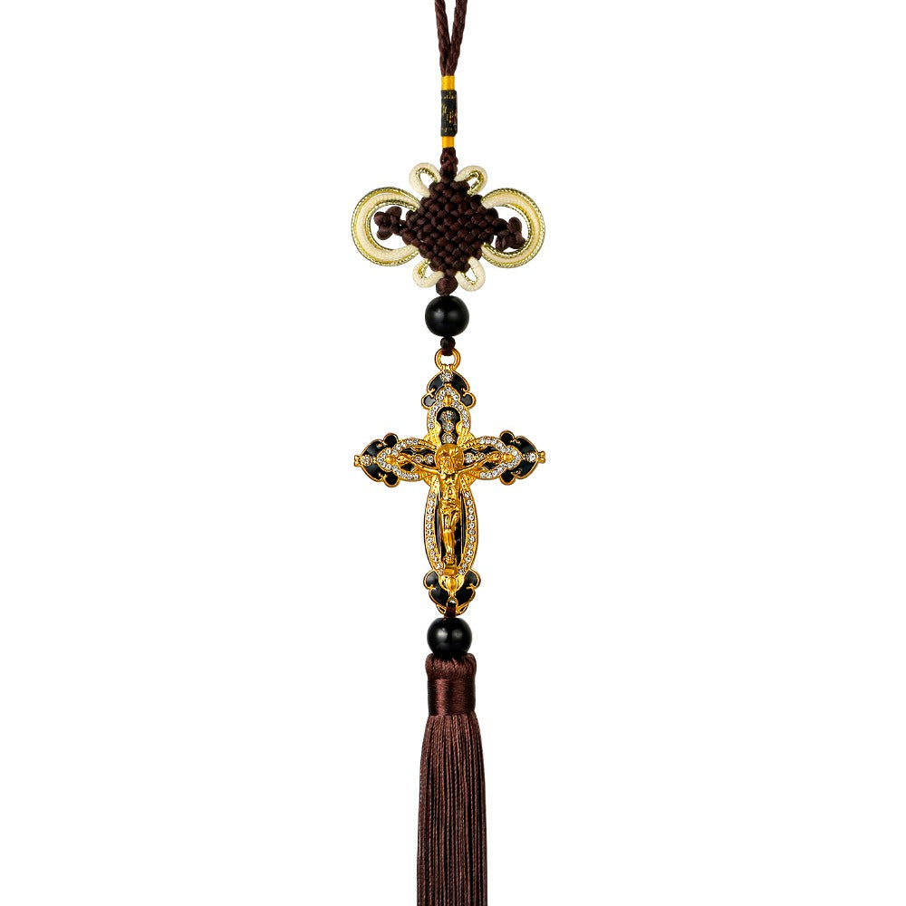 Golden Cross Car Hanger High-End Car Interior Ornaments Car Pendant Pendant Tassel Decorative Pendant