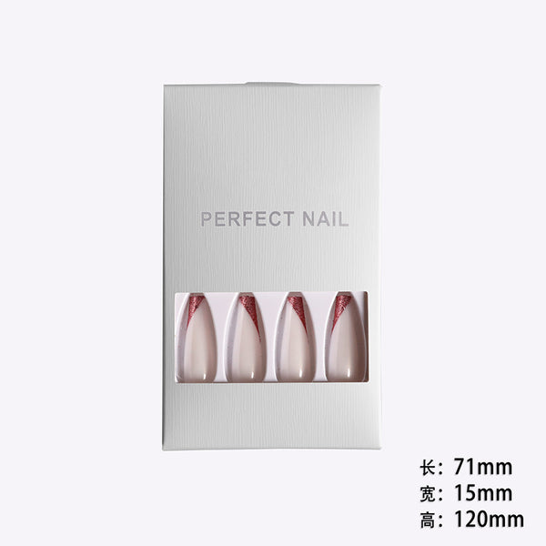 Wearing Nails, Rose Gold And Beveled Edge French Manicure, Long Ballet Nails, Fake Nails, Finished Products, Boxed - happyshop365247