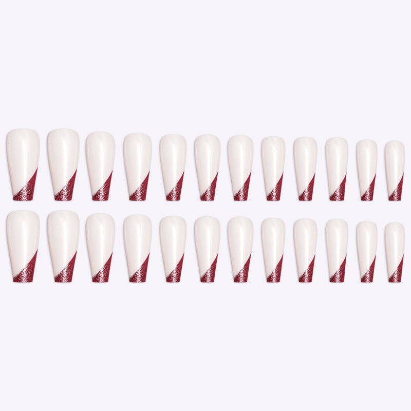 Wearing Nails, Rose Gold And Beveled Edge French Manicure, Long Ballet Nails, Fake Nails, Finished Products, Boxed - happyshop365247