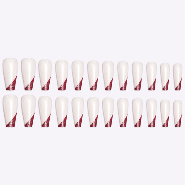 Wearing Nails, Rose Gold And Beveled Edge French Manicure, Long Ballet Nails, Fake Nails, Finished Products, Boxed - happyshop365247