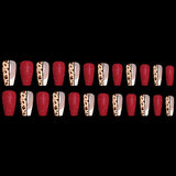 Red Color Leopard Print Ballet False Nails - happyshop365247